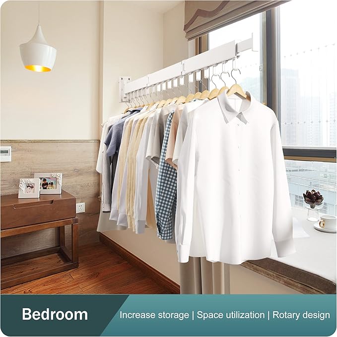 LIENAHU Clothes Drying Rack,Laundry Drying Rack,Clothes Rack Wall Mount,Wall Mounted Clothes Hanger Rack,Laundry Rack Folding,Retractable Clothing Rack,Collapsible Clothes Hanging Rack(Loop,White)