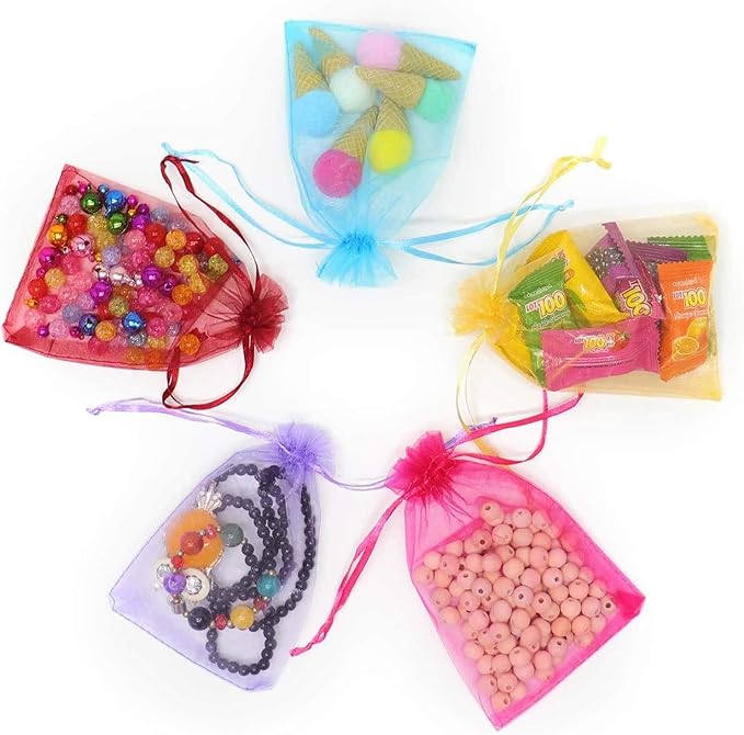 100pc 5x7 inches Gifts Wrap Bags Mixed Color,Organza Sheer Fabric,Drawstring Pouches for Baby Shower Favor,Jewelry,Christmas Ornament,Valentine Day,Bathroom Craft Soaps,Accessories Set,Hotel,Bracelets