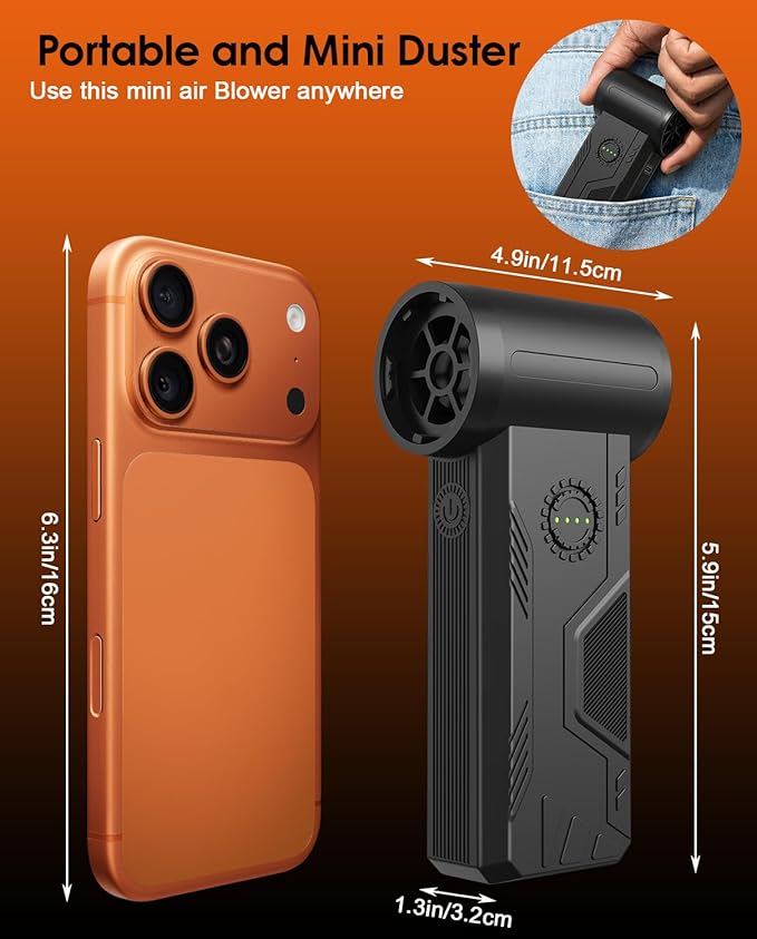 Superpower Compressed Air Duster-110000RPM Cordless Electric Air Duster, 5200mAh, 15W Fast Charging, 4 Speeds Mini Air Blower, Durable Clean Duster for PC, Keyboard, House, Outdoor and Car