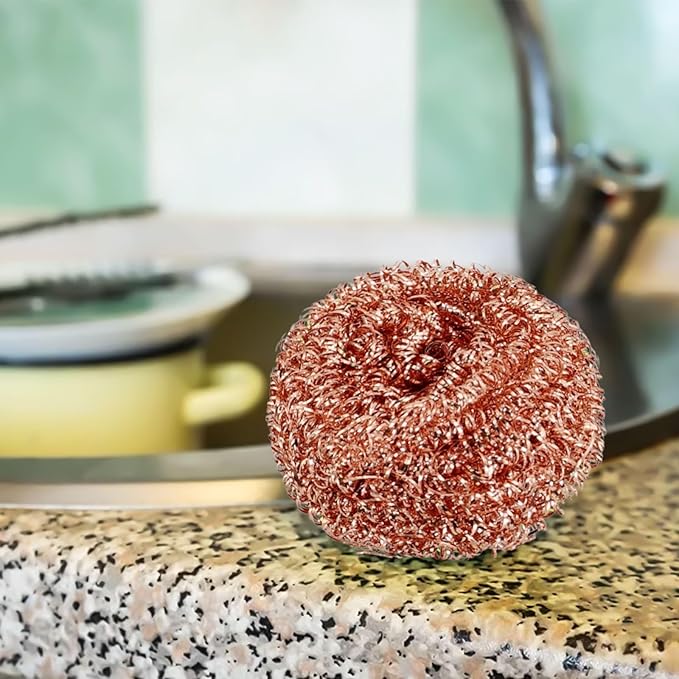 3 Pack Copper-Plated Wire Scourer Balls for Kitchen Cleaning, Metal Scrubbers for Pots, Pans, Grill, and Tough Stain Removal