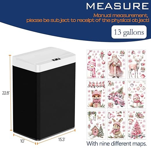13 Gallon Trash Can Kitchen Trash Can with Lid High Capacity Automatic Garbage Can Stainless Steel Motion Sensor Trash Bin for Kitchen Bedroom, Black