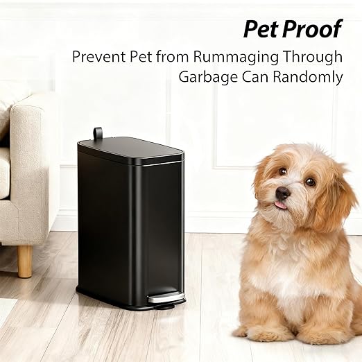 Small Bathroom Trash Can with Lid Soft Close, Step Pedal, 1.6 Gallon Black Stainless Steel Garbage Can with Removable Inner Bucket, Includes 60 Trash Bags for Home Bedroom