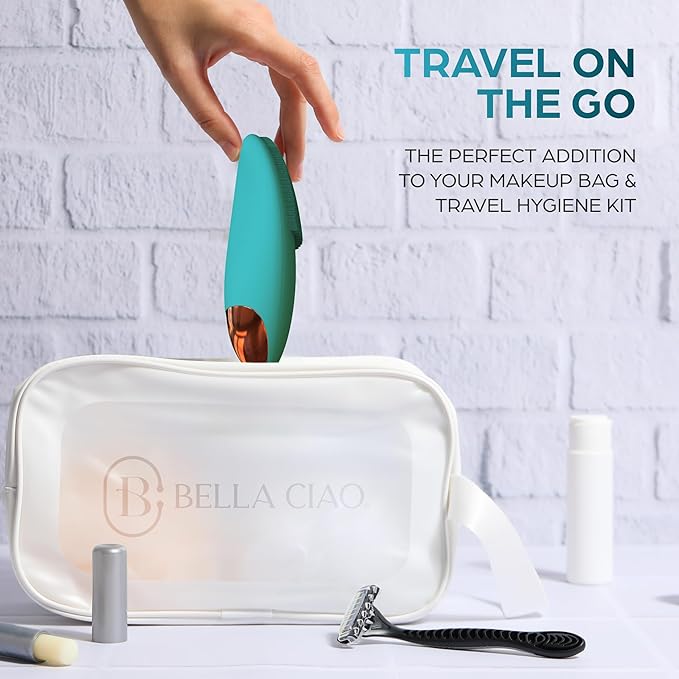 Bella Ciao 12-Speed Gentle Facial-Cleansing Brush, Rechargeable Silicone Face Scrubber, Deep-Cleaning and Exfoliating Face-Wash Brush, Water-Resistant Design, Aqua