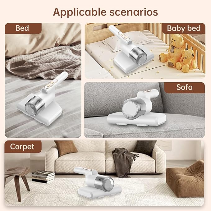 Mattress Vacuum, Cordless Handheld Vacuum Cleaner with 13Kpa Suction Power, Bed Vacuum with UV, Bed Cleaner with HEPA Filter, Suitable for Bed Sheets, Pillows and Sofas