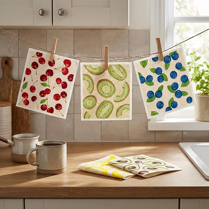 5-Pack Dishcloths for Kitchen - Swedish Dish Cloths - Soft Absorbent Reusable Paper Towels Washable - Quick Drying, Bar Hand Washing - Dishwasher Safe