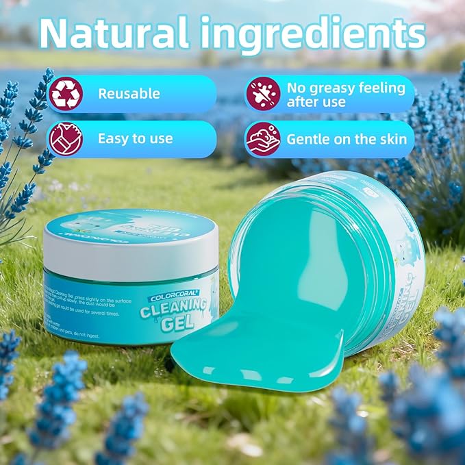 COLORCORAL Car Cleaning Gel (Lavender Scent,Blue),Reusable Dust Cleaning Gel for Car Interior Cleaning Kit, Auto Vent Cleaner,Keyboard Cleaner Gel for Cleaning Dust and Debris from Corners, Crevices