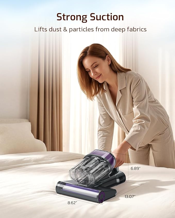 Simple Deluxe Mattress Vacuum Cleaner, 18Kpa Bed Vacuum Cleaner with 253.7nm UV-C Light, HEPA Filter & Ultrasoni, 149℉ Heat, Triple-Cup Versatile Handheld Vacuums for Bed Sofa Carpets, Purple