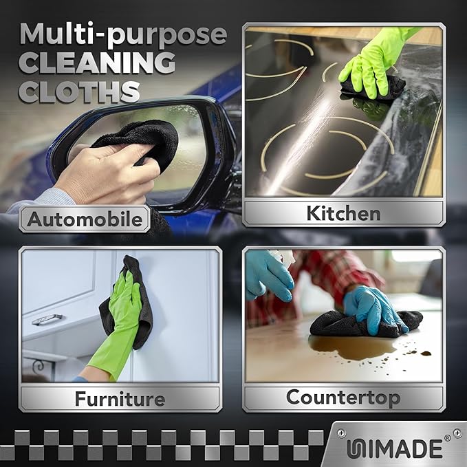 UNIMADE Microfiber Cleaning Cloth, 200 Pack Microfiber Towels for Cars Reusable Shop Rags Bulk Lint Free Cleaning Towels for Car Kitchen Automotive Bar Mechanic Restaurant Garage, 11.5"x 11.5", Grey