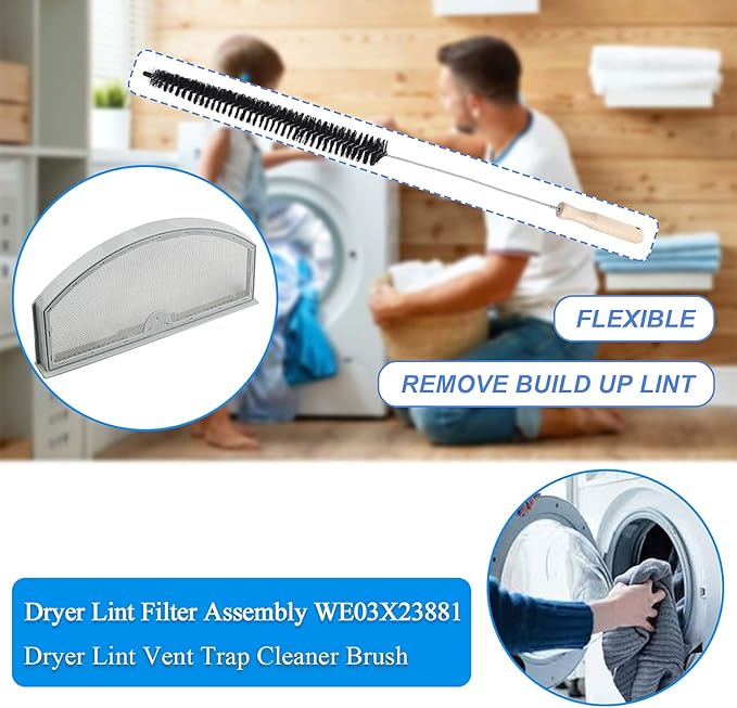 Upgraded WE03X23881 Dryer Lint Screen Filter Replacement for GE Dryer, GTD65EBSJ3WS GTD33EASK0WW GTD42EASJ2WW GTD42GASJ2WW GTD45EASJ2WS PS11763056 Stainless Steel Metal Screen with Cleaner Kit Brush