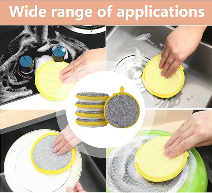 Multipurpose Wire Dishwashing Rag,5 PCS Dishwashing Sponge Wire Dishcloth Double Layer Wire Dish Cleaning Cloths Sponge Scrubber for Household Kitchen Supplies