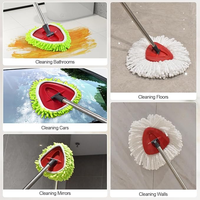 Mop Heads Replacements for Ocedar, Mop Replace Head for o Cedar Easywring 1 Tank, Spin Mop Replacement Head Include 3 Mop Refills Machine Washable Reusable Deep Cleaning and 3 Chenille Mop Pads