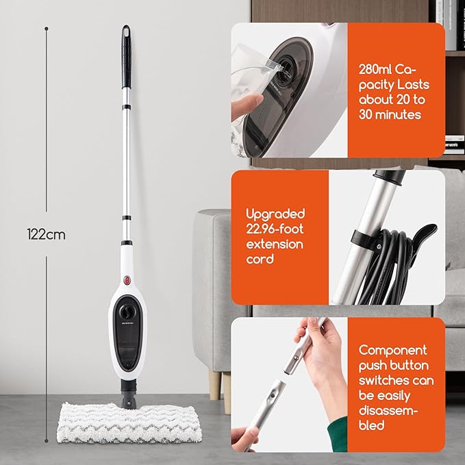 REECOO Steam Mops for Floor Cleaning, Unique Double-Sided Flip Design, 15 Seconds Fast Heating๏ผ10-in-1 Steam Cleaner for Kitchen, Living Room Wood Floor Tile Cleaning