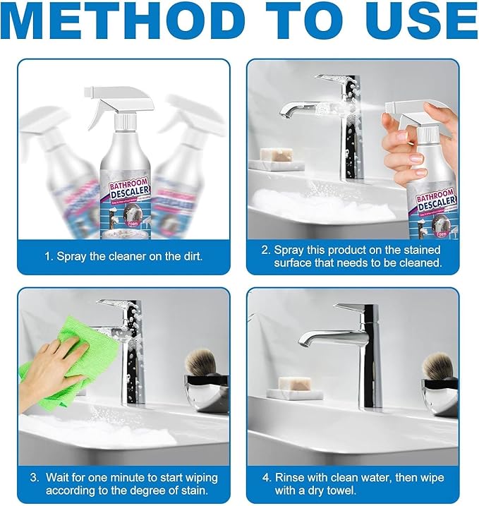 Bathroom Descaler Cleaner, Powerful Stubborn Stains Cleaner, All-Purpose Bathroom Descaler Foam Spray for Bathroom Toilet Bath Shower Glass Cleaner (1, 2pc)