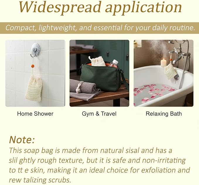 5 Pcs Soap Bar Bags Natural Sisal Bar Soap Sock Saver Net Loofah Pouch Exfoliating Foaming Mesh Quick-Drying Net for Shower