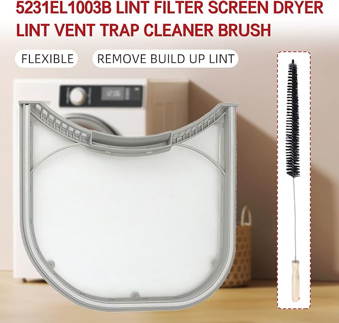 APPLIANCEMATES 5231EL1003B Dryer Lint Filter with Felt Seal Compatible for Lg and Ken-more Dryer Lint Screen Replacement Part # 1266857, AP4440606 Includes Clothes Dryer Lint Vent Trap Cleaner Brush