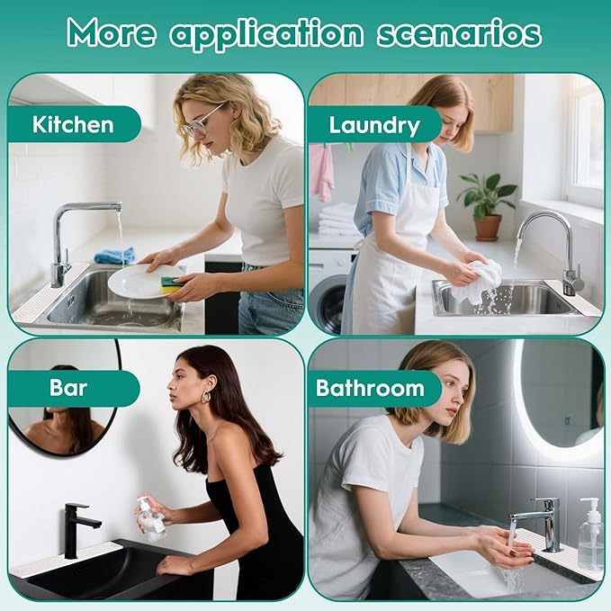 24 Inch Stone Faucet Mat for Kitchen Sink,Kitchen Sink Splash Guard-Water Absorbing Stone Tray for Sink,Super Absorbent, Diatomite Protector with Drainage for Kitchen Bathroom Counter(White)