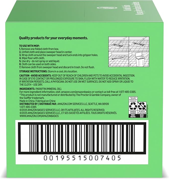 Amazon Basics Dry Sweeping Cloths for Floor Cleaning, Pet Hair, Dust, Dirt, Multi-Surface, Disposable, Fits Swiffer Sweeper Mop Heads, 64 Count (Pack of 2), Packaging May Vary