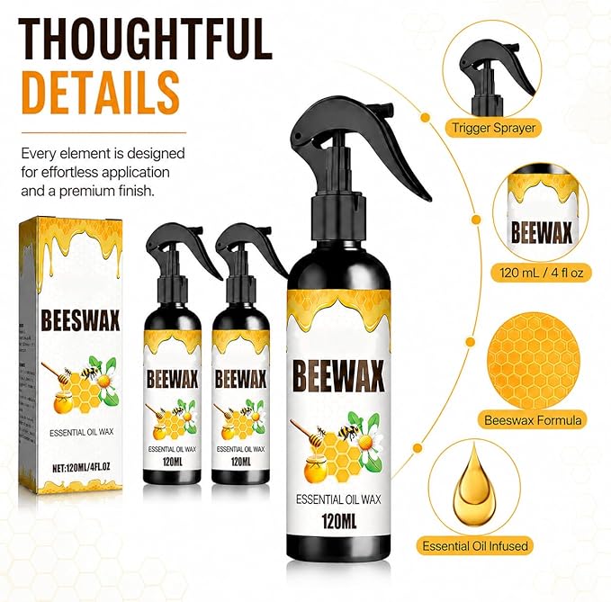2026 Wood Polishing Beeswax Spray Upgrade Natural Furniture Waterproof Polish and Cleaner for Wood Multipurpose Wood Wax Restorer for Floors Cabinets Tables All Wood (8, Fluid Ounces)