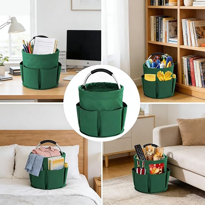 Cleaning Caddy with Handle,Cleaning Supplies 17L Foldable Storage Basket,Portable Multi Bucket Organiser Mop Bucket for Home Garden (Green)-11 x 11inches