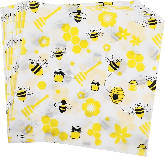 GeeRic 100 Pcs Wax Paper Sheets for Food, 7 * 7 Inch Bee Day Wax Paper Sandwich Wrap Deli Wraps, Oil-Proof Picnic Basket Liners with Bee Pattern for Memorial Day
