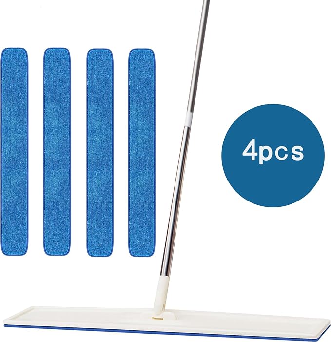 4Pcs Large 48 Inch Commercial Microfiber Mop Pad – Heavy Duty Flat Wet/Dry Replacement for 48″ Mop Frame – Washable & Reusable Industrial Warehouse Gym Floor