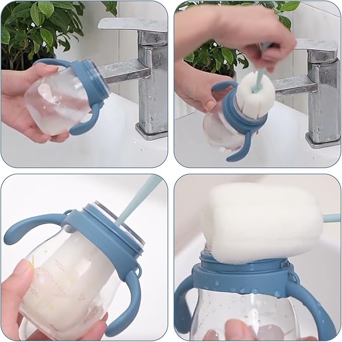 4 Pcs Sponge Bottle Brush, Long Handle Bottle Brush Portable Bottle Cleaning Brush with Handle for Bottles Cups Teapot