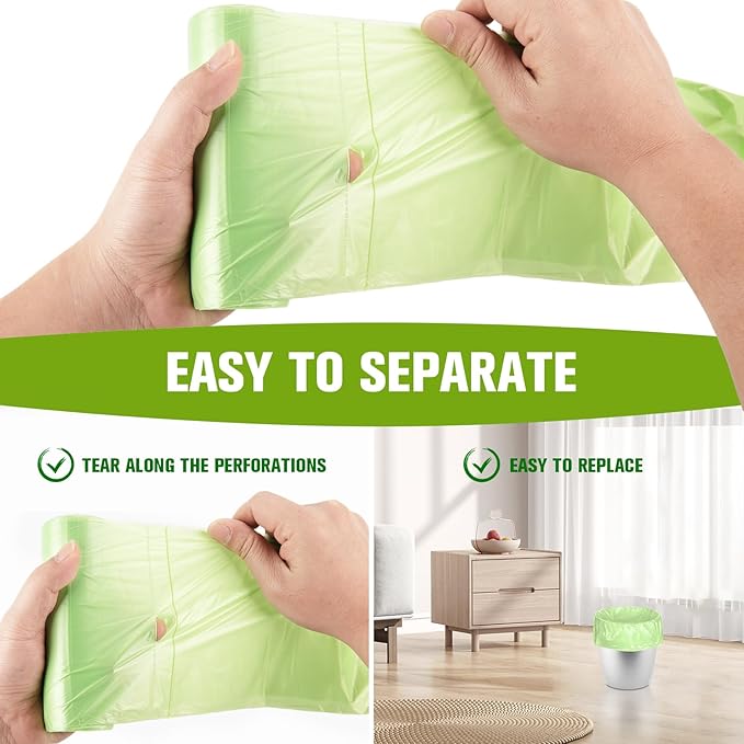 Rishipahu Small Trash Bags 4-6 Gallon Biodegradable, 110 Count Small Garbage Bags, Unscented & Leakage-Proof, Easy Tearing Bathroom Trash Bags for Bathroom, Office, Bedroom, Kitchen, Green
