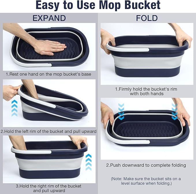 Collapsible Mop Bucket with Handle Portable Silicone Square Wash Bucket for Car Washing Laundry Storage Cleaning Camping Fishing,Space-Saving Plastic Bucket Single Pack