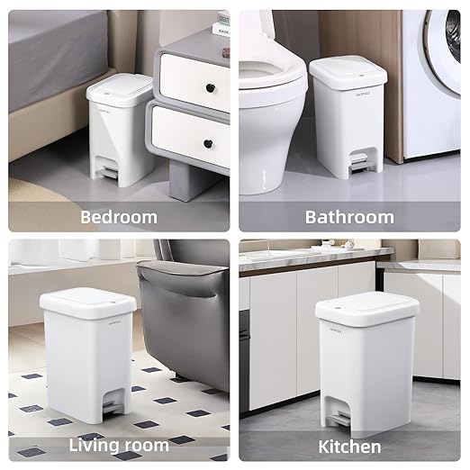 MOPALL 2.7 Gallon Small Bathroom Trash Can with Lid Soft Close, Garbage Can with Press Top Lid & Foot Pedal, Step Trashcan Slim Trash Bin Waste Basket for Toilet, Office, Bedroom, Kitchen, Living Room