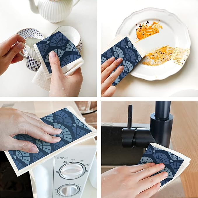 Wholesale Swedish Dish Cloths - 6 Pack Reusable Compostable Kitchen Cloth,Cellulose Sponge Dish Cloths Dish Towel Set (Japanese)