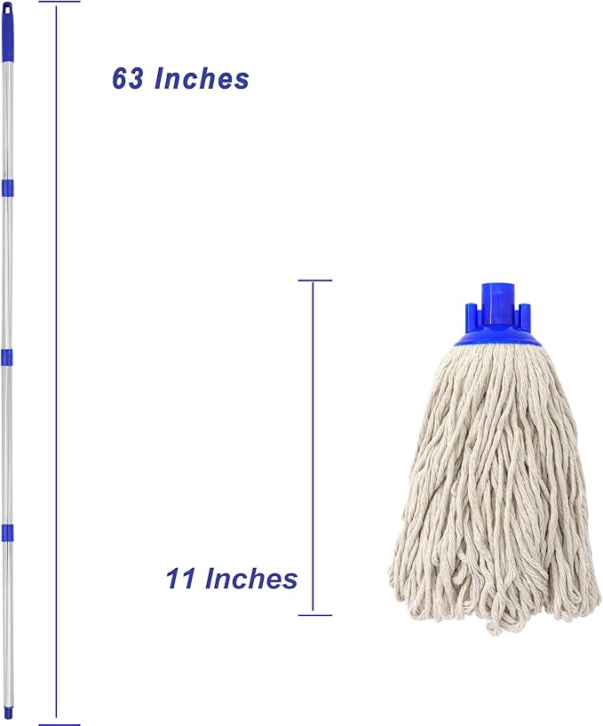 EaseYourDay Cotton Cloth Mop, 4 Section Stainless Steel Pole + Two Cotton String Mop Heads