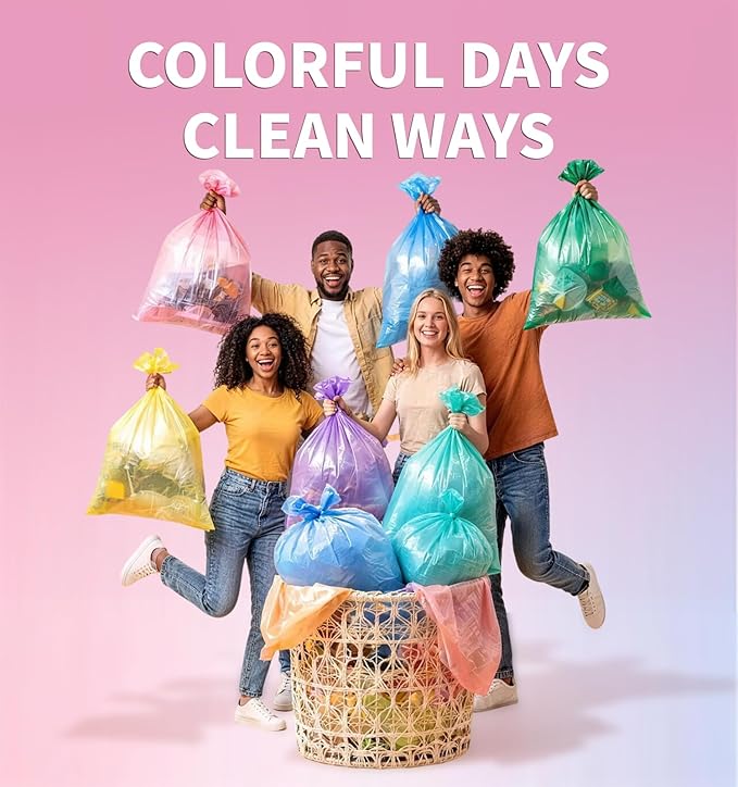 300 Count 5 Gallon Trash Bags - 18 Liter Colored Small Garbage Bags Unscented Wastebasket Liners 0.94 Mil Thick & Leakproof for Home Office Bedroom Bathroom