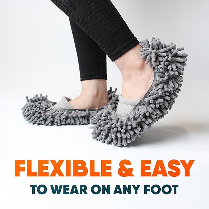 Microfiber Cleaning Slippers – Wearable Mop Shoes Worn on the Feet, Reusable Hand-Washable Non-Slip Floor Cleaning Slippers for Hardwood & Tile