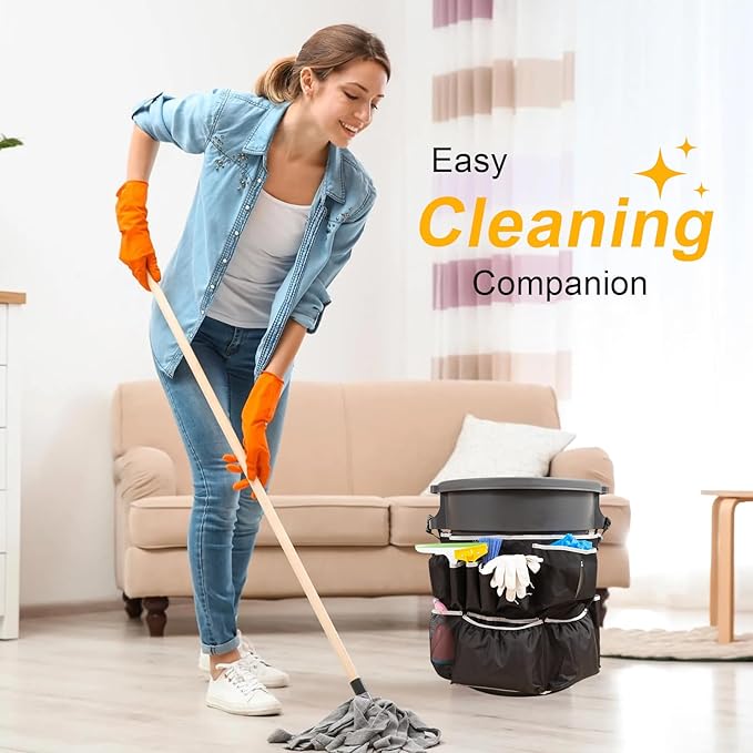 Trash Can Caddy Bag,Cleaning Caddy Bag for 32-55 Garbage Bags Holder,Round Trash Bags Holder,Cleaning Tool Organizer for 13 Pockets,Cleaning for Cleaning Supplies