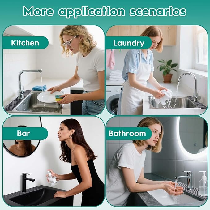 24 Inch Stone Faucet Mat for Kitchen Sink,Kitchen Sink Splash Guard-Water Absorbing Stone Tray for Sink,Super Absorbent, Diatomite Protector with Drainage for Kitchen Bathroom Counter(Dark Grey)