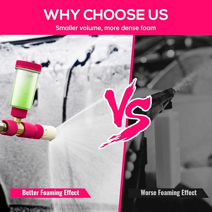 Foam Cannon for Pressure Washer with 1/4 Inch Quick Connector, Pressure Washer Foam Cannon with Rotating Nozzle,Easy to Use & Adjust, Creates Thick Foam-Pink