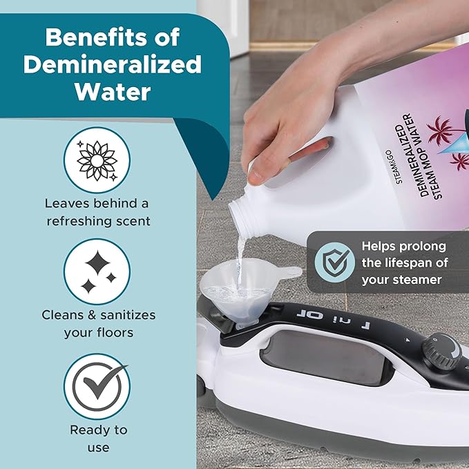 Steam & Go Demineralized Water - Multi-Surface Cleaner for Steam Cleaners, Hardwood Floors, Kitchens, & Bathrooms - Germ-Killing Formula - Hotel California Scent - 1 Gallon