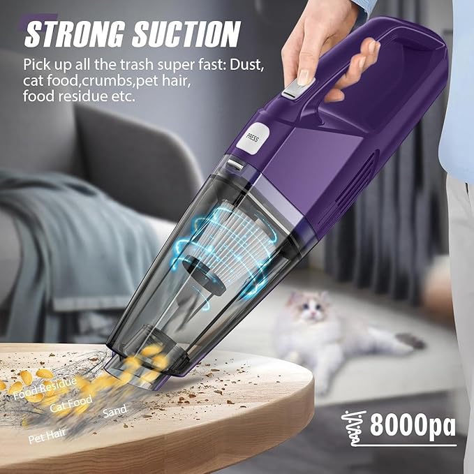 Handheld Vacuum Cordless — 3-In-1 Hand Held Vacuum Rechargeable With 8KPa Suction, Lightweight 1.7 Lbs Handheld Vac, Quick Dust Removal & Cleaning Tool With Accessories Storage For Car, Kitchen & Home