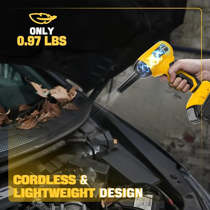 Mini Leaf Blower Compatible with Dewalt 20V Battery, 130000RPM High-Speed Blower, 30m/s Wind Speed, Brushless Motor, 5 Nozzles for Outdoor Camping, Snow, Leaves, and Car Cleaning