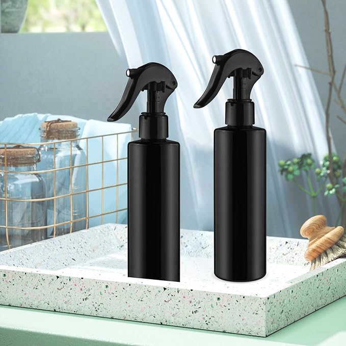 6-Pack 200ml Black PET Plastic Spray Bottles with Black PP Head Empty Fine Mist Liquid Sprayer Multi-Purpose Atomizer Dispenser for Home,Garden and Beauty