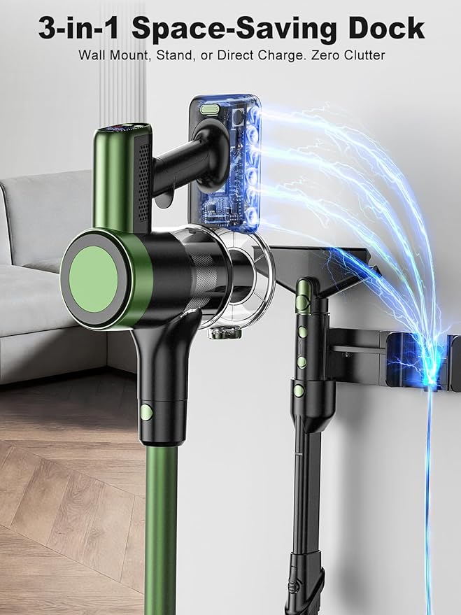 Cordless Vacuum Cleaner,58kPa/10-in-1 Stick Vacuum with 29-inch Hose and LED Lighting Brush,50Mins Runtime Vacuum Cleaner for Home,Self-Standing Vacuum with Anti-Tangle Brush for Pet Hair/Carpet/Floor
