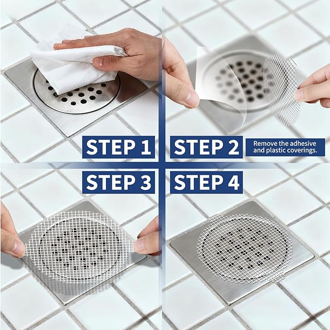 50 Pack,Disposable Mesh Hair Catcher for Shower & Tub Drains, Easy Install, Prevents Clogs, Bathroom Drain Protector