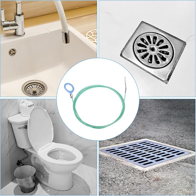 HARFINGTON 2pcs Flexible Drain Clog Remover Tool 0.08" Dia. 118" Sink Sewer Hair Drain Cleaner Tool Sink Unclogger for Kitchen Toilet Bathtub Sewer