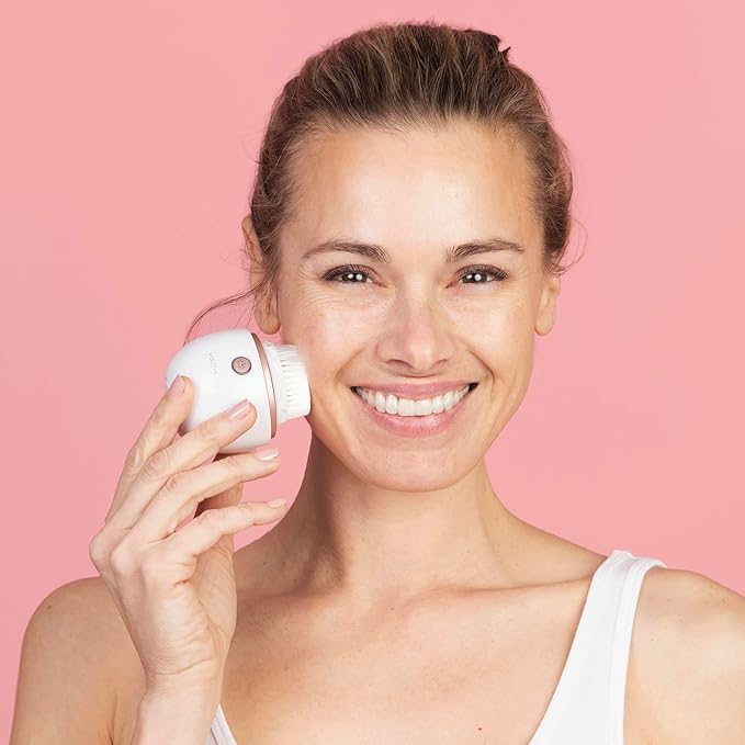 YouthLab Pure Radiance, Vibrating Facial Cleansing Brush, Electric, 3 Modes, 3 Brush Heads (2 Bristle,1 Silicone), Waterproof, Rechargeable, Smart Timer, Exfoliating, Massage (Rose Gold)