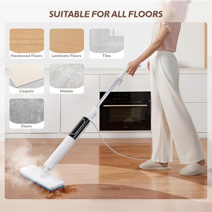 Steam Mop for Floor Cleaning with 3 Steam Mode, Quick 15s Heat-up, 284℉ Powerful Steam for for Wooden, Marble, Tile, Hardwood Floor, 3 Mop Pads