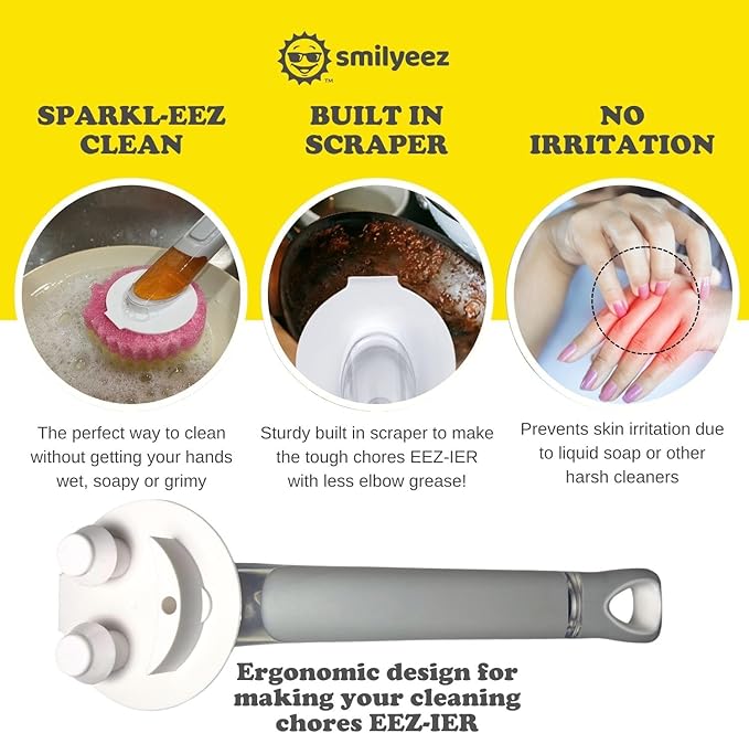 The Original Smiling Handle with Soap Dispensing for Scrub Daddy (Reg. TM) Sponge and Scrub Moji Sponge (Light Blue)
