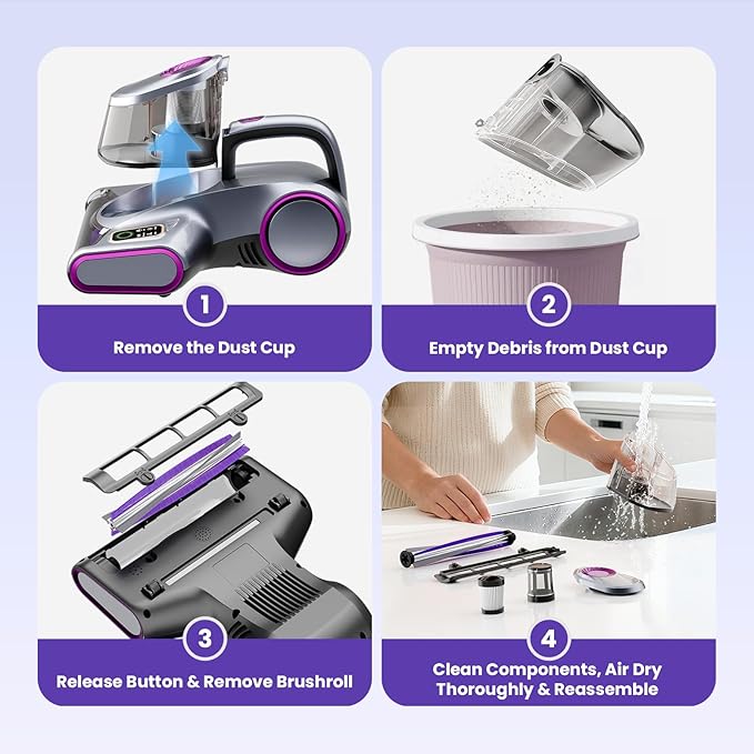 ezly Mattress Vacuum Cleaner with 18KPa Strong Suction, Mattress Cleaner for Bed, Sofa & Couch, HEPA Filter, UV-C Light, 48,000 RPM Deep Tapping, 140°F Heat Drying, Corded