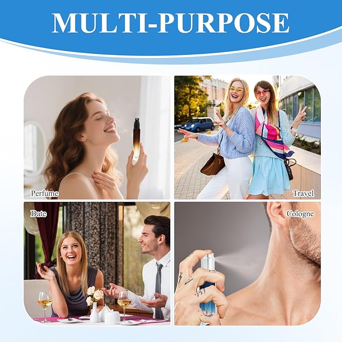 MVVM Refillable Mini Perfume Travel Bottle Set, 5PCS 10ML Glass Mini Perfume Travel Refillable Bottle, Carry On Approved Portable Atomizer Sprayer For Perfumes Kit with Funnel