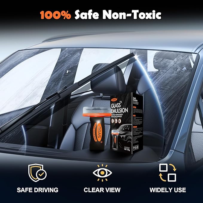 Glass Oil Film Remover for Car, 100ml Roll-On Glass Compound with Cleaning Board, Removes Oil Film & Smudges, Improve Windshield Clarity for Safe Driving