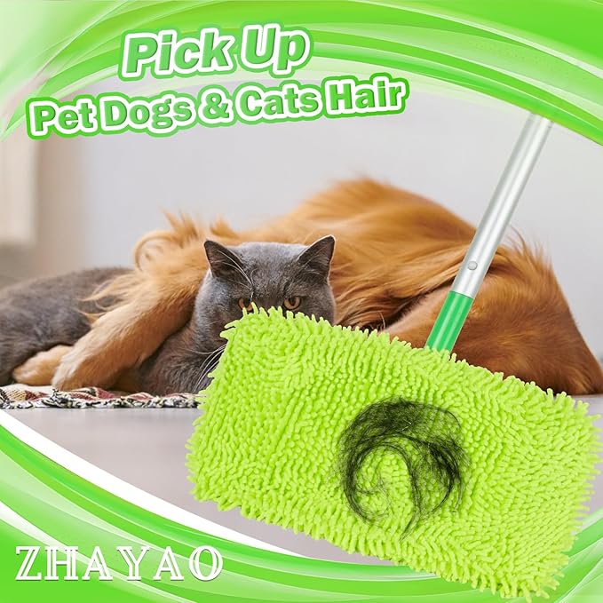 Reusable 100% Chenille Mop Pads Compatible with Swiffer Sweeper, Wet and Dry Flat mop Cover, 3 Pack Washable Pads for Surface/Hardwood Floor Cleaning